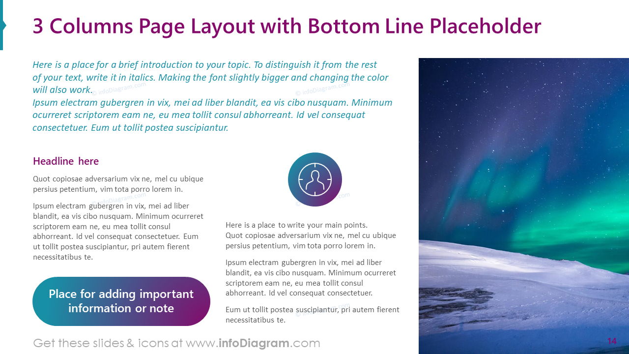 3 Columns Page Layout with Bottom Line Placeholder