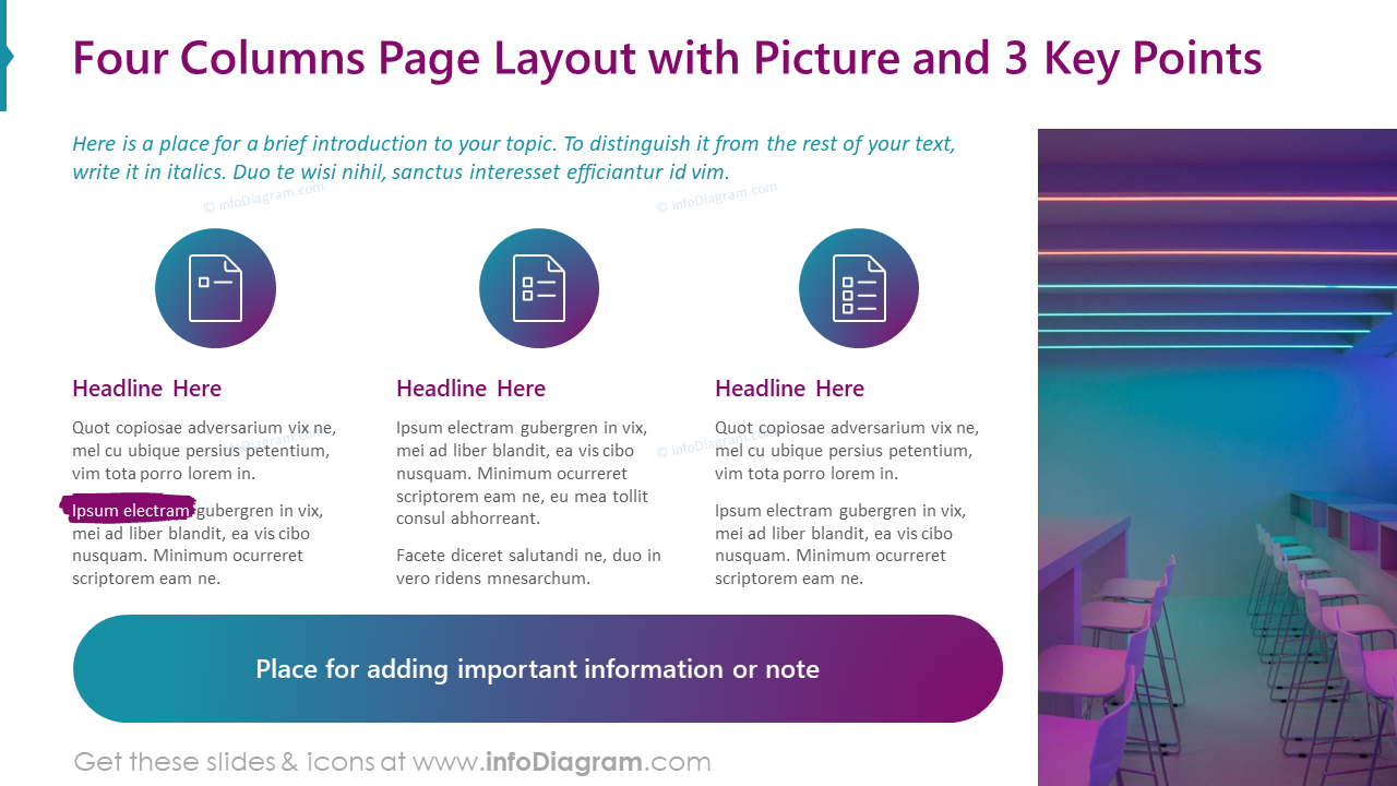Four Columns Page Layout with Picture and 3 Key Points