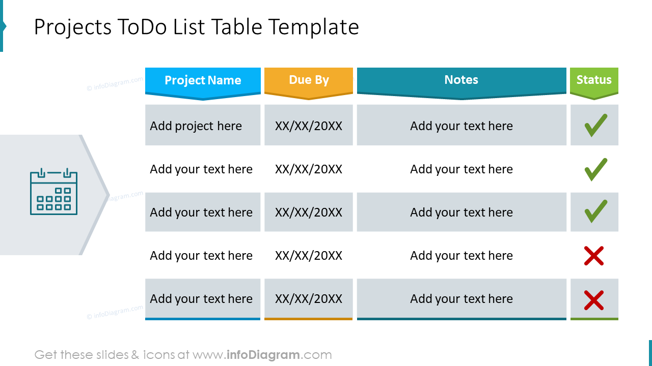 Projects ToDo List Table Template