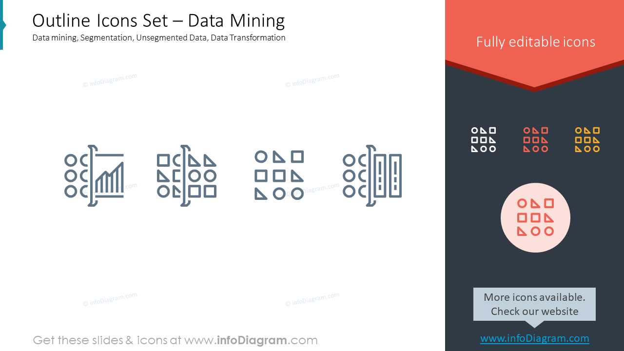 Outline Icons Set – Data MiningData mining, Segmentation, Unsegmented Data, Data Transformation