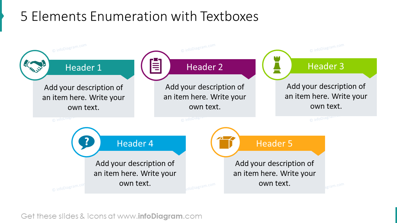 5 elements enumeration with textboxes