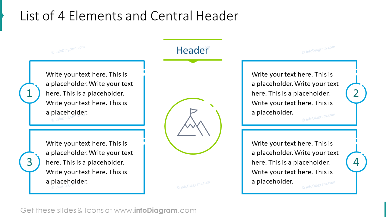 List of four elements and central header