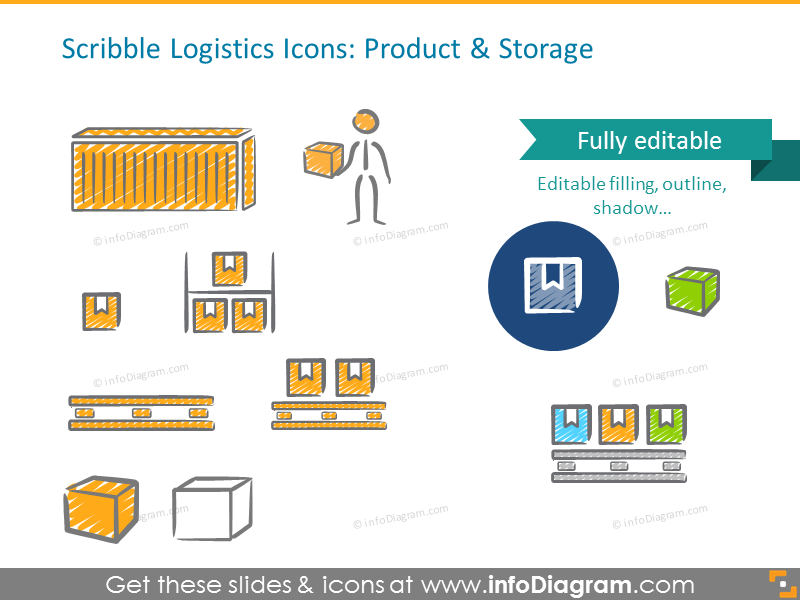  Scribble product and storage icons set