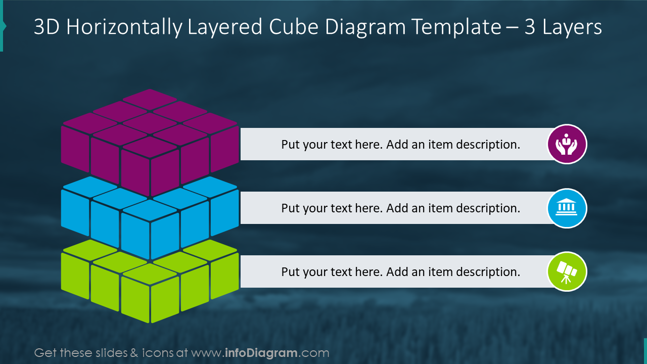 3D Horizontally Layered Cube for 3 Layers Slide