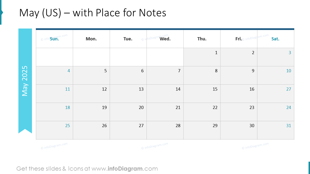 May (US) – with Place for Notes