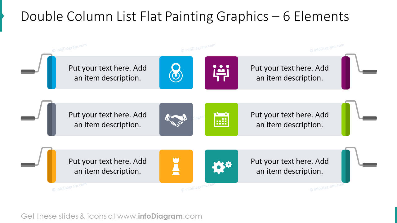 Double Column List Flat Painting Graphics - 6 Elements Slide