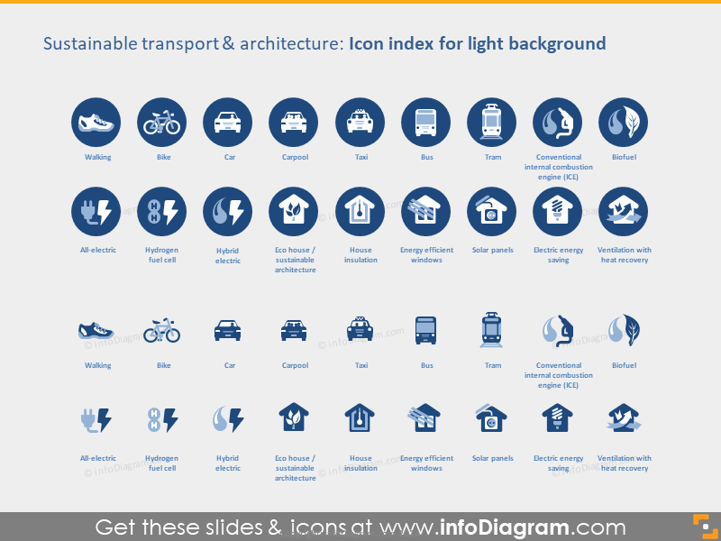 Icon Index on Light Background: Sustainable Transport and Architecture