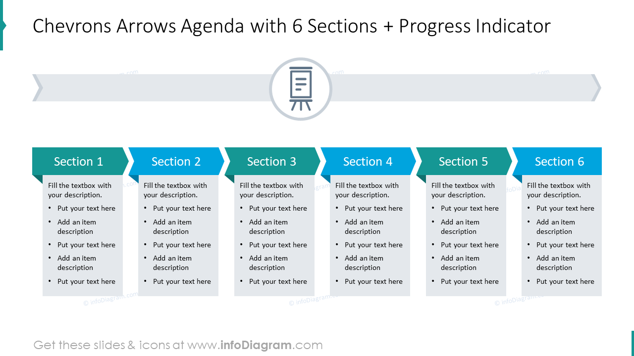 Chevrons arrows agenda with 6 sections