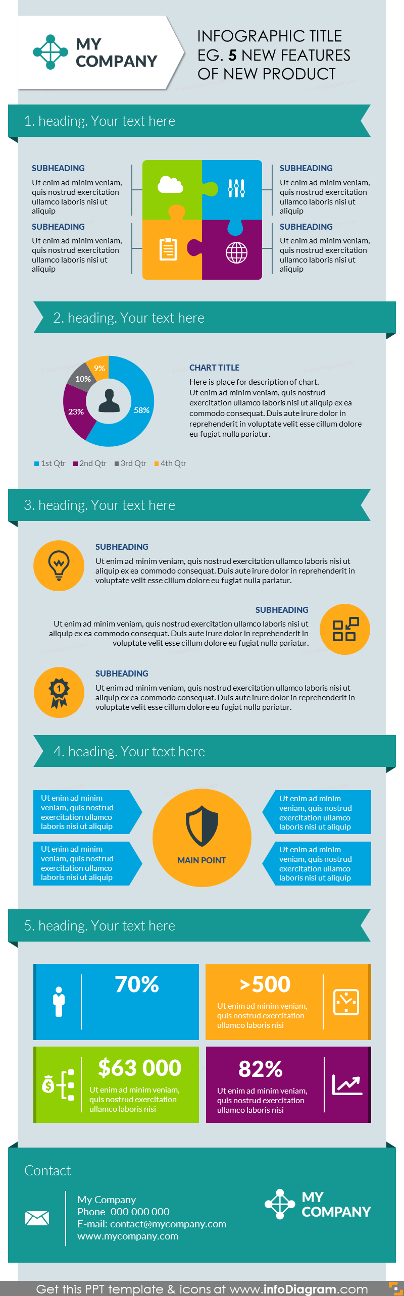 Tall Infographics Template for resenting Product, Service, Report or any Document