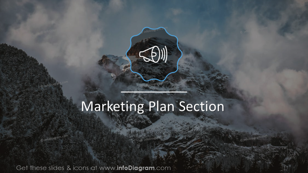 Market plan section slide on a picture background 