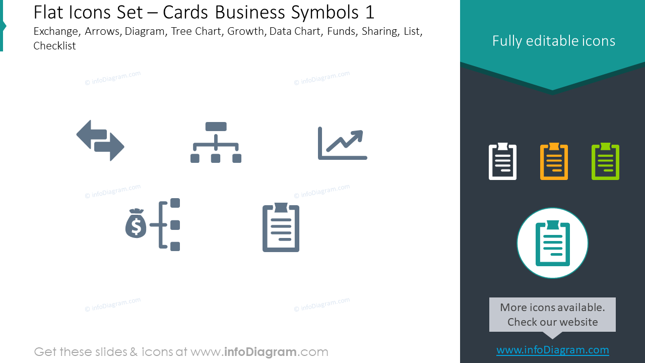 Flat icons set: cards, business symbols, exchange, arrows