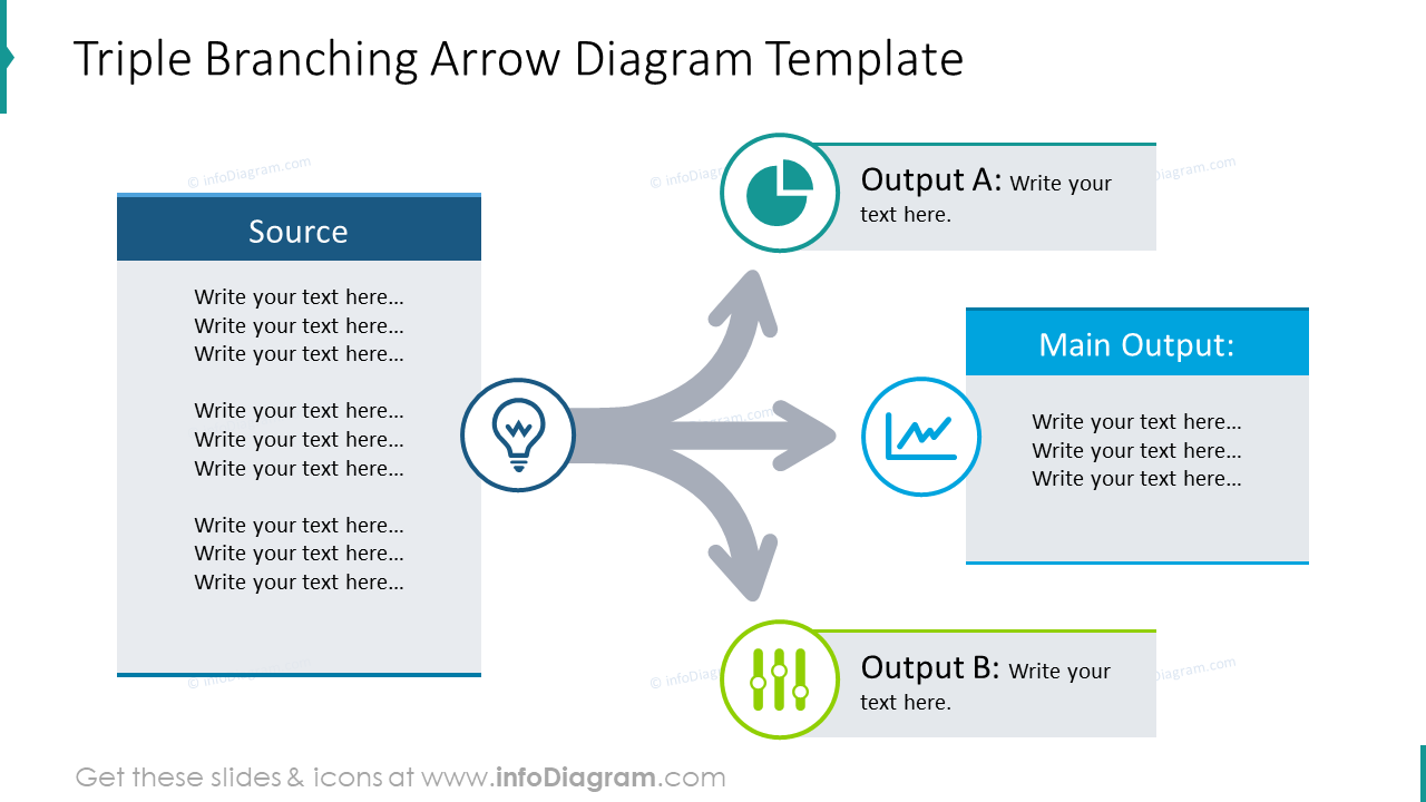 Triple branching arrow diagram template