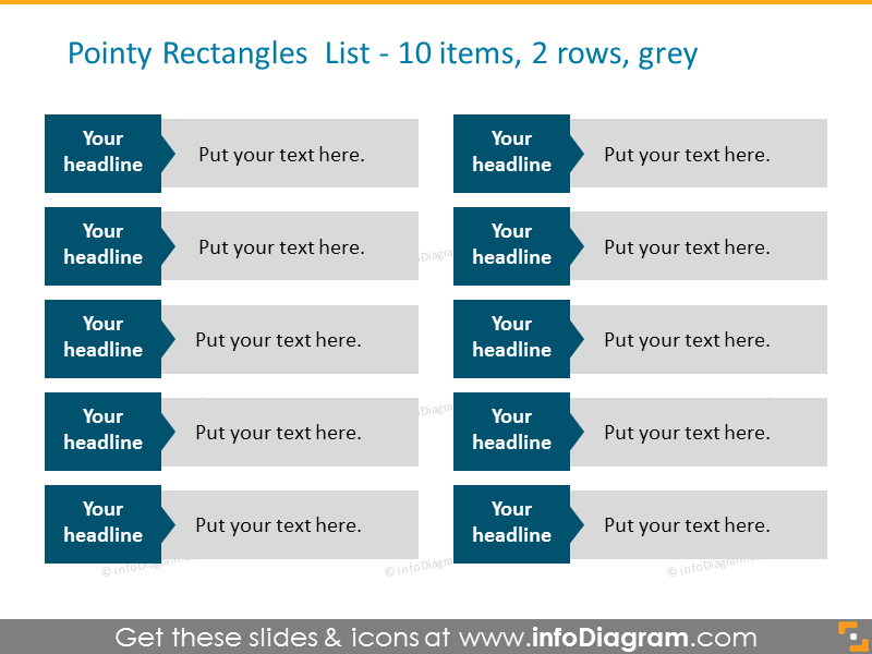 10 items list showed in two rows in grey color