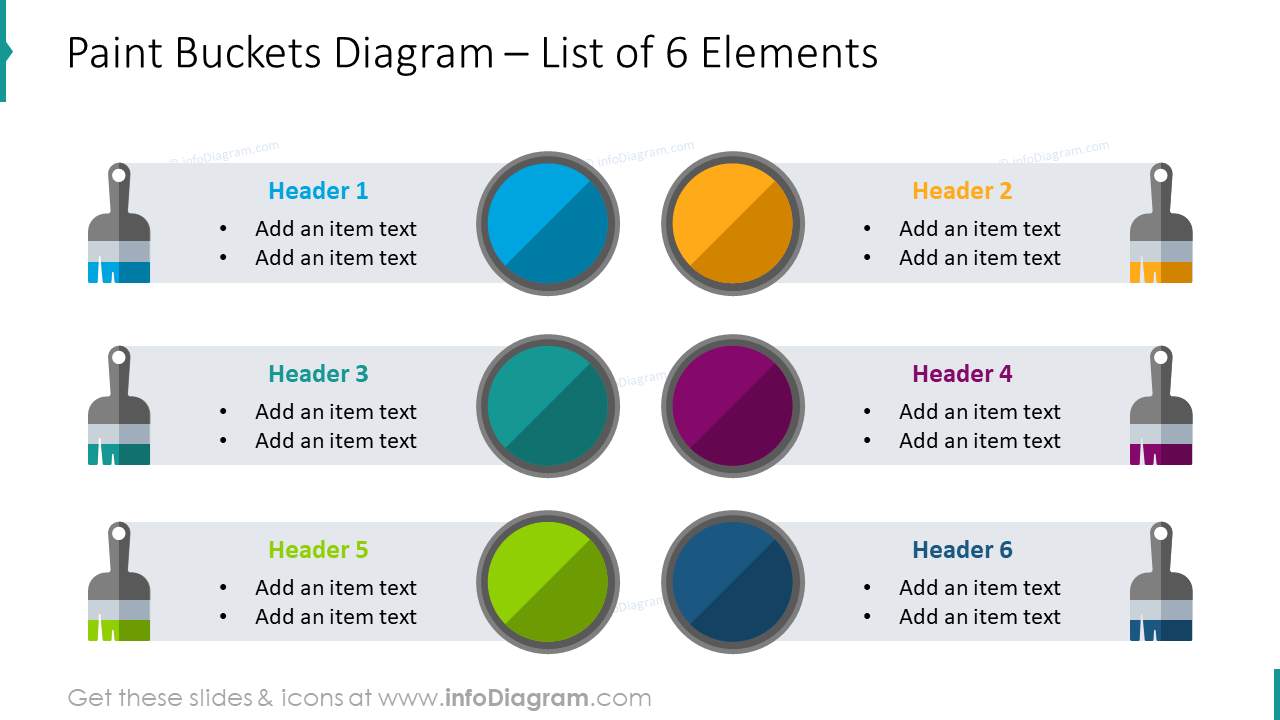 Paint buckets list for six items 