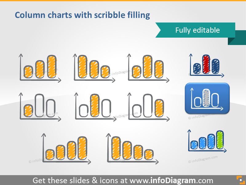 scribble bar chart symbols handwritten pictograms icons ppt clipart