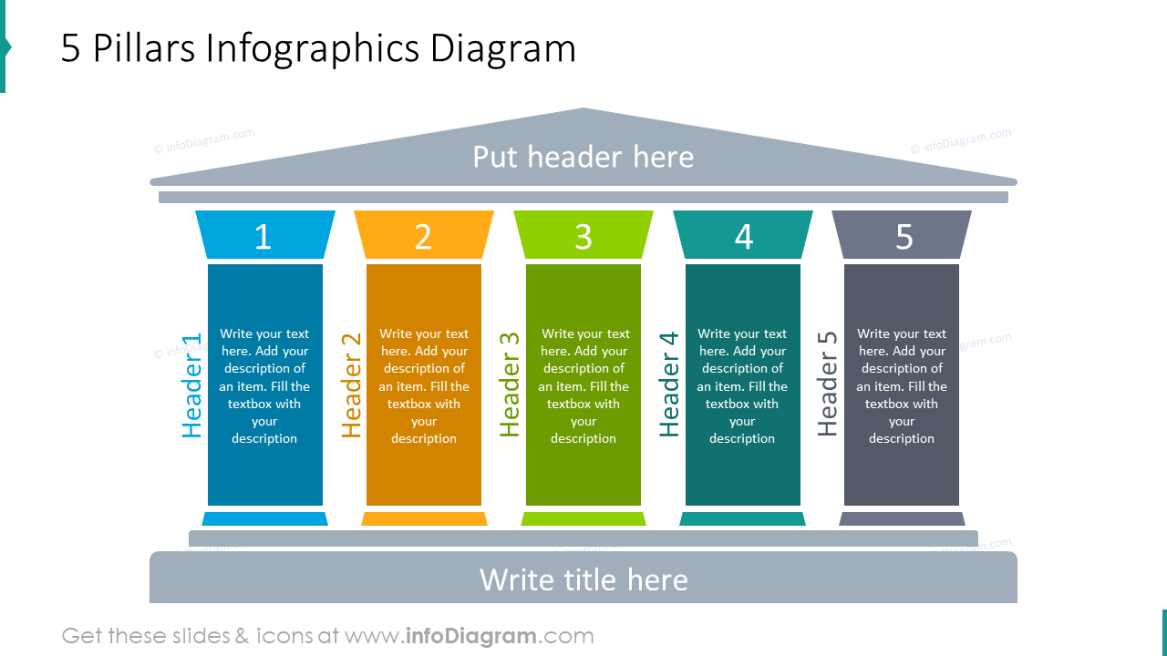 5 Pillars Infographics Diagram PPT Slide