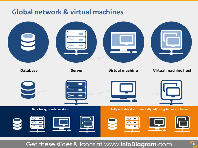 global network PPT icons Database Server Virtual Machine Host