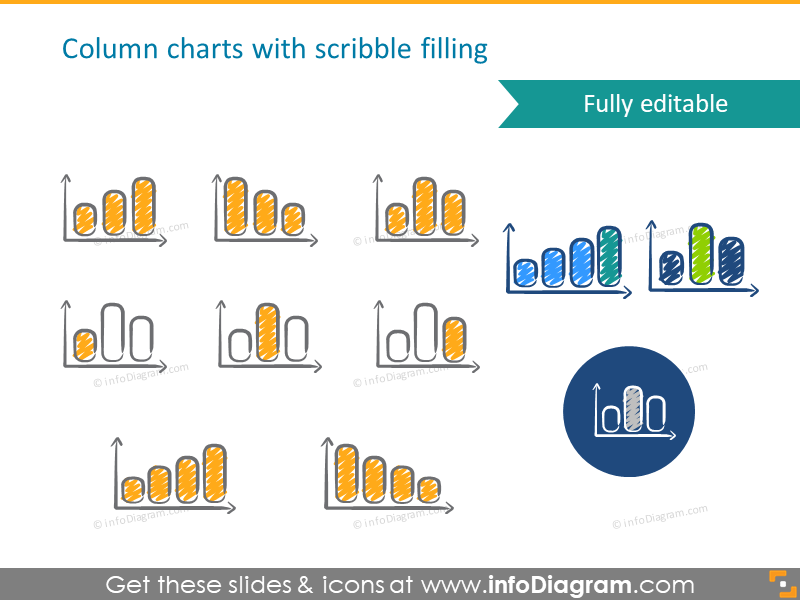 scribble column chart symbols handwritten pictograms icons ppt clipart