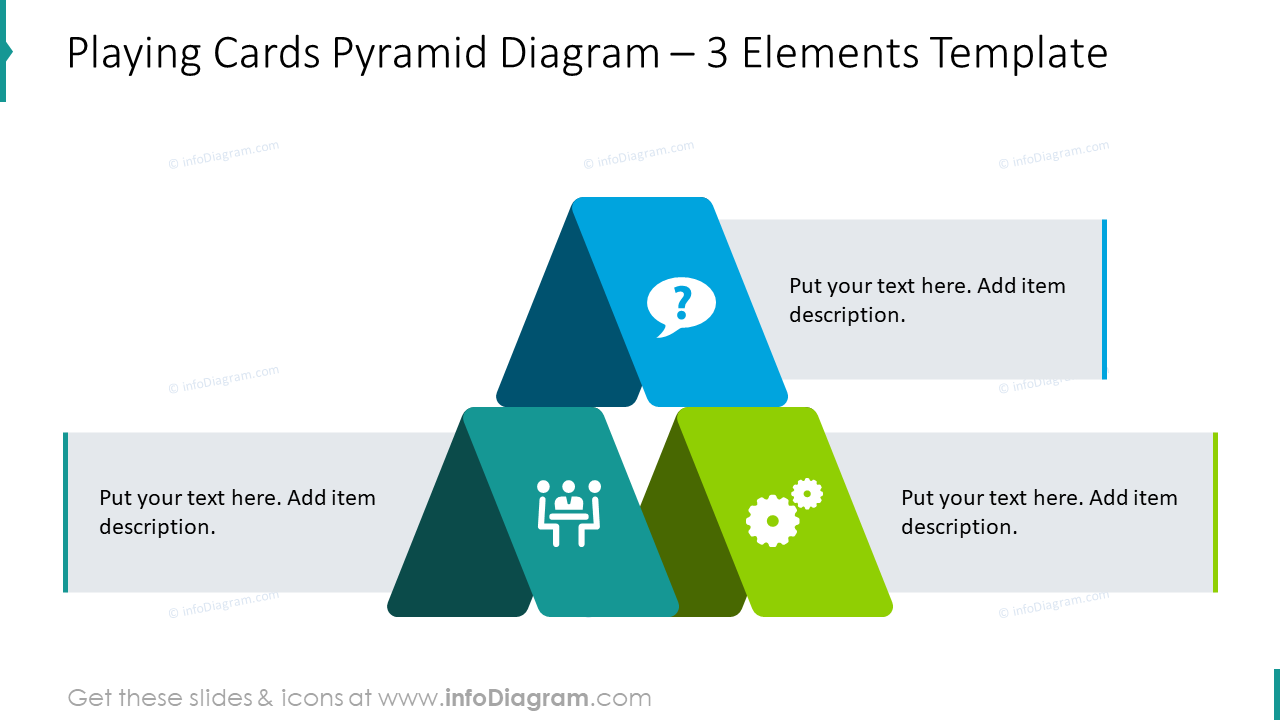 Playing cards pyramid diagram for 3 items