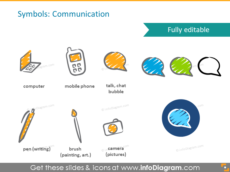 scribble communication chat symbols handwritten pictograms icons ppt clipart