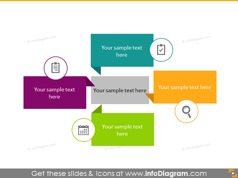 5 central rectangular diagrams list infographics