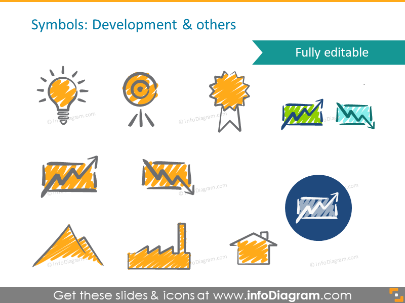 scribble development symbols bulb target handwritten pictograms icons ppt clipart