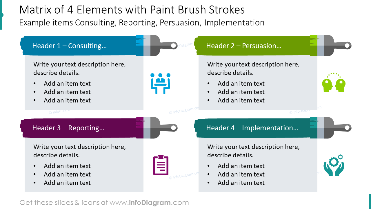 Matrix of four elements with paint brush strokes