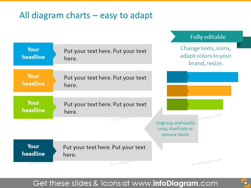 Example of the chart diagram with flat arrow and colorful description 