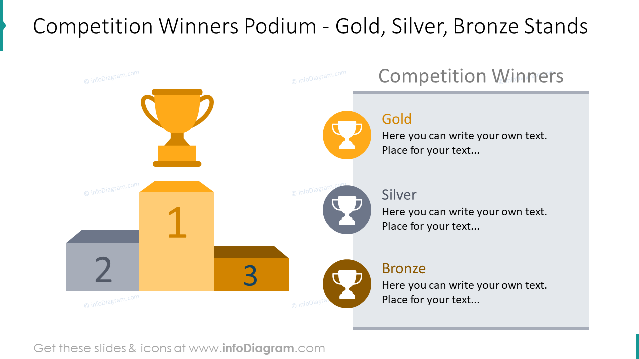 15 Winner Podium Steps Ppt Graphics With Gold Silver Bronze Trophy Cup Modern Line And Hand Drawn Icons