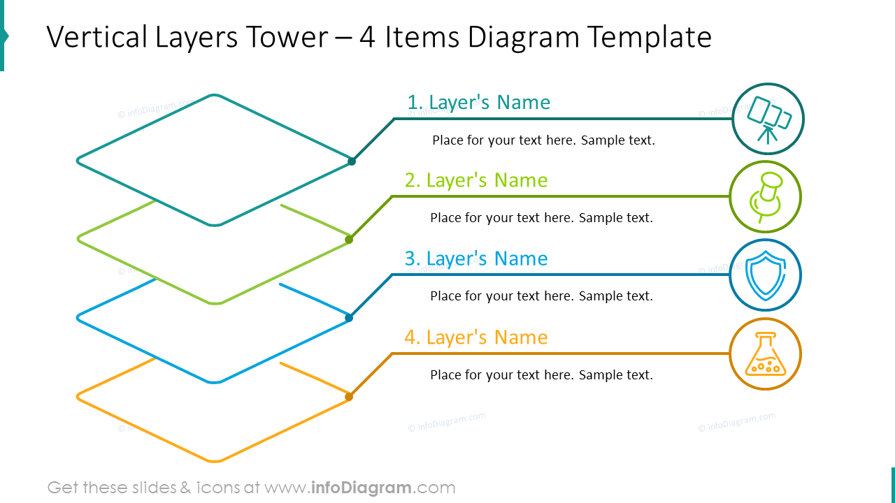 Four items vertical layers tower shown with outline graphics