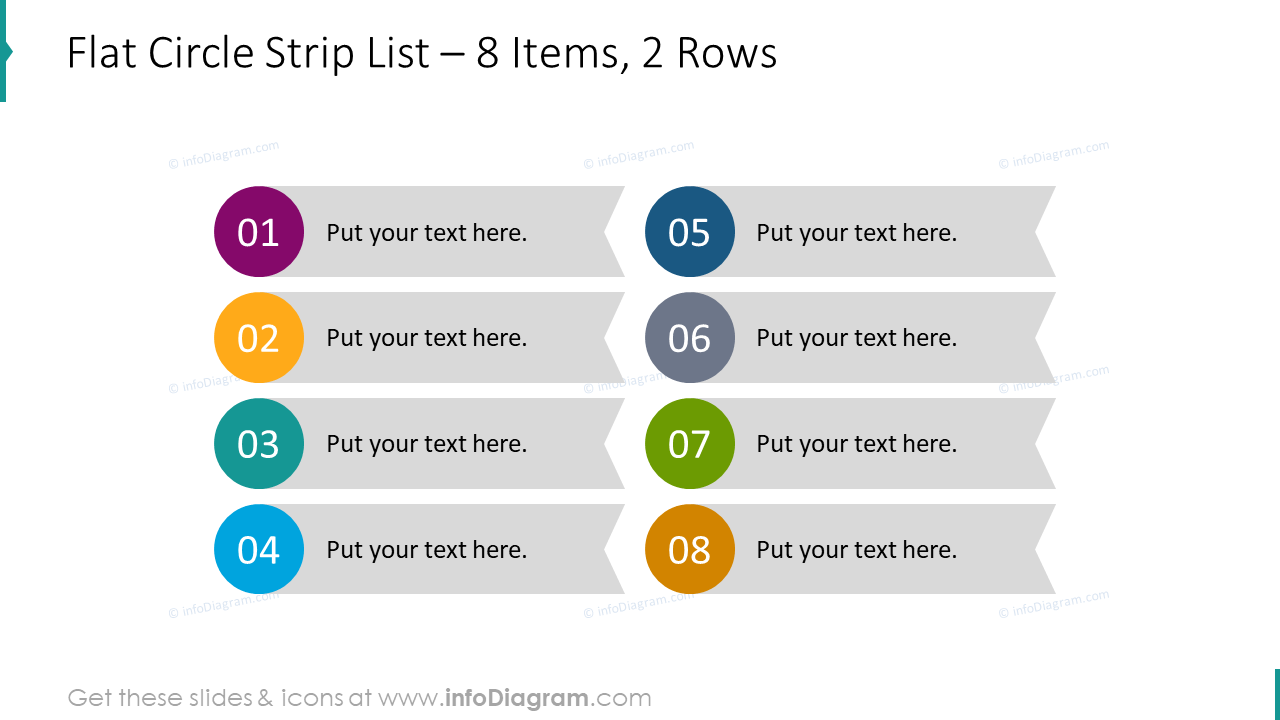 Flat circle strip list for 8 items and 2 rows