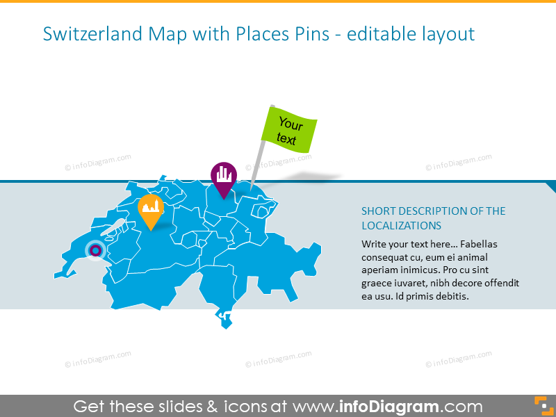 Switzerland map with places pins