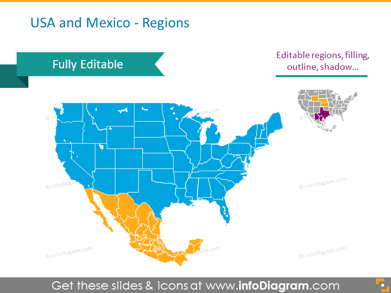 USA and Mexico maps detailed