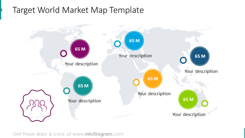 Target world market illustrated with flat map and value circles