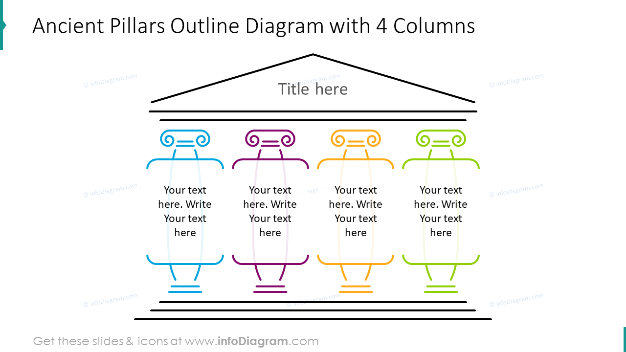 Ancient pillars outline diagram with four columns