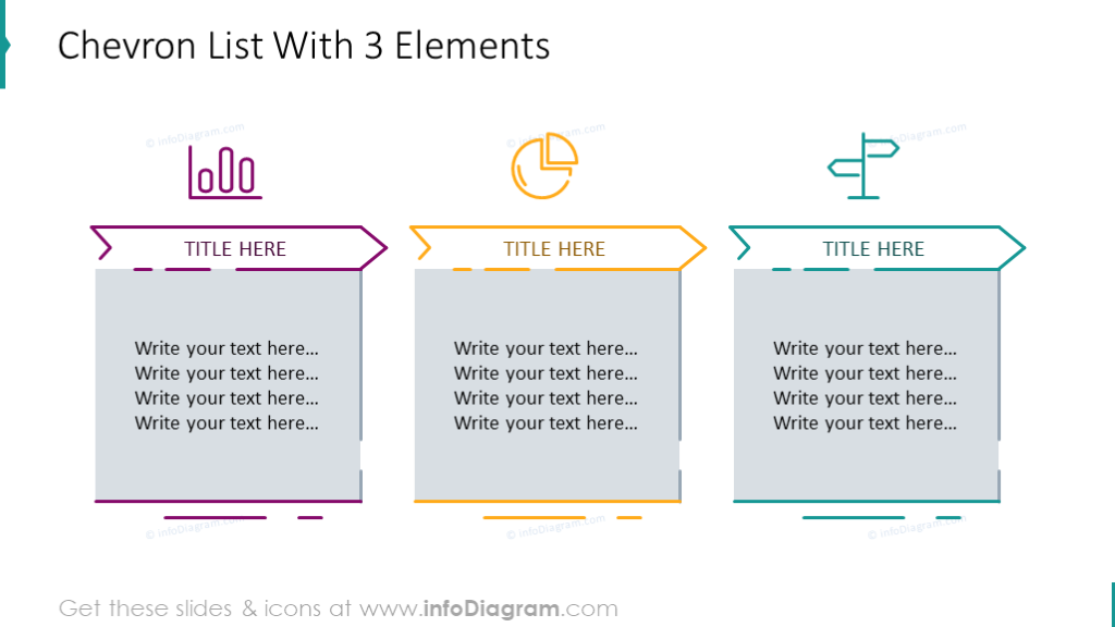 Chevron list illustrated with 3 elements