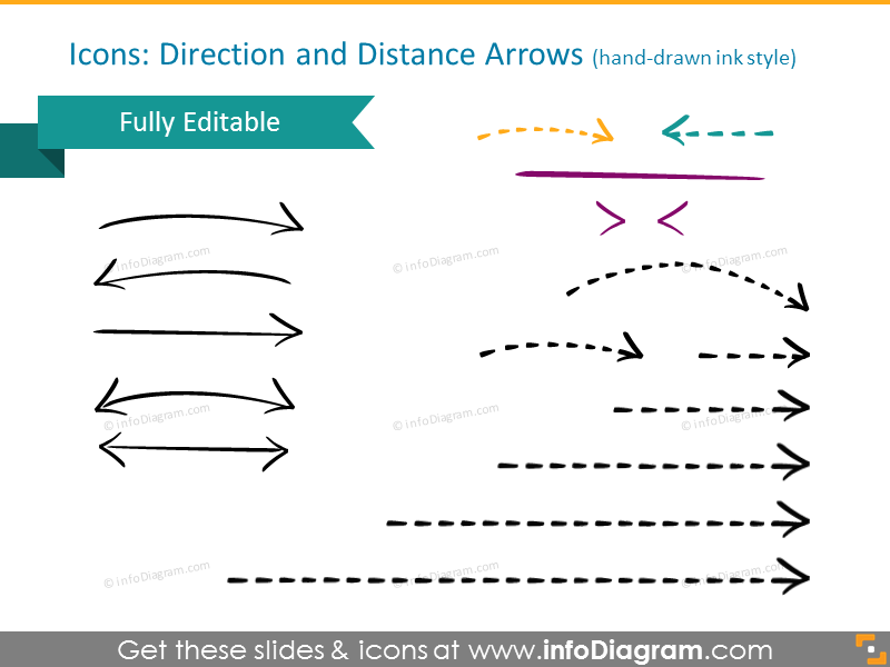  Direction and Distance Arrows in hand drawn ink style