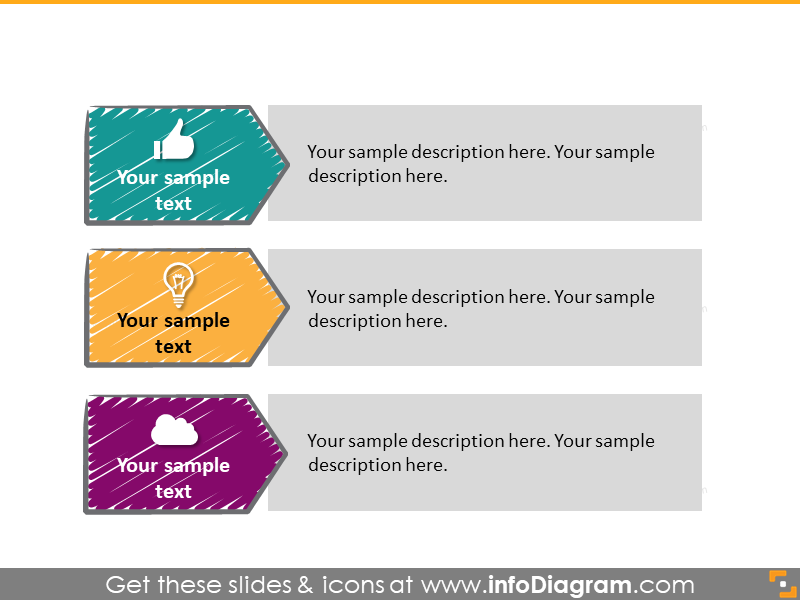 bullet list diagram 3 features scribble arrow ppt