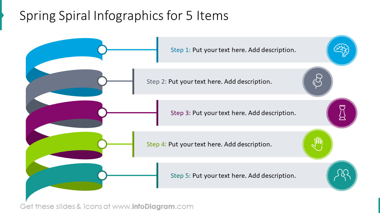 Spring Spiral Infographics for 5 Items PPT Slide