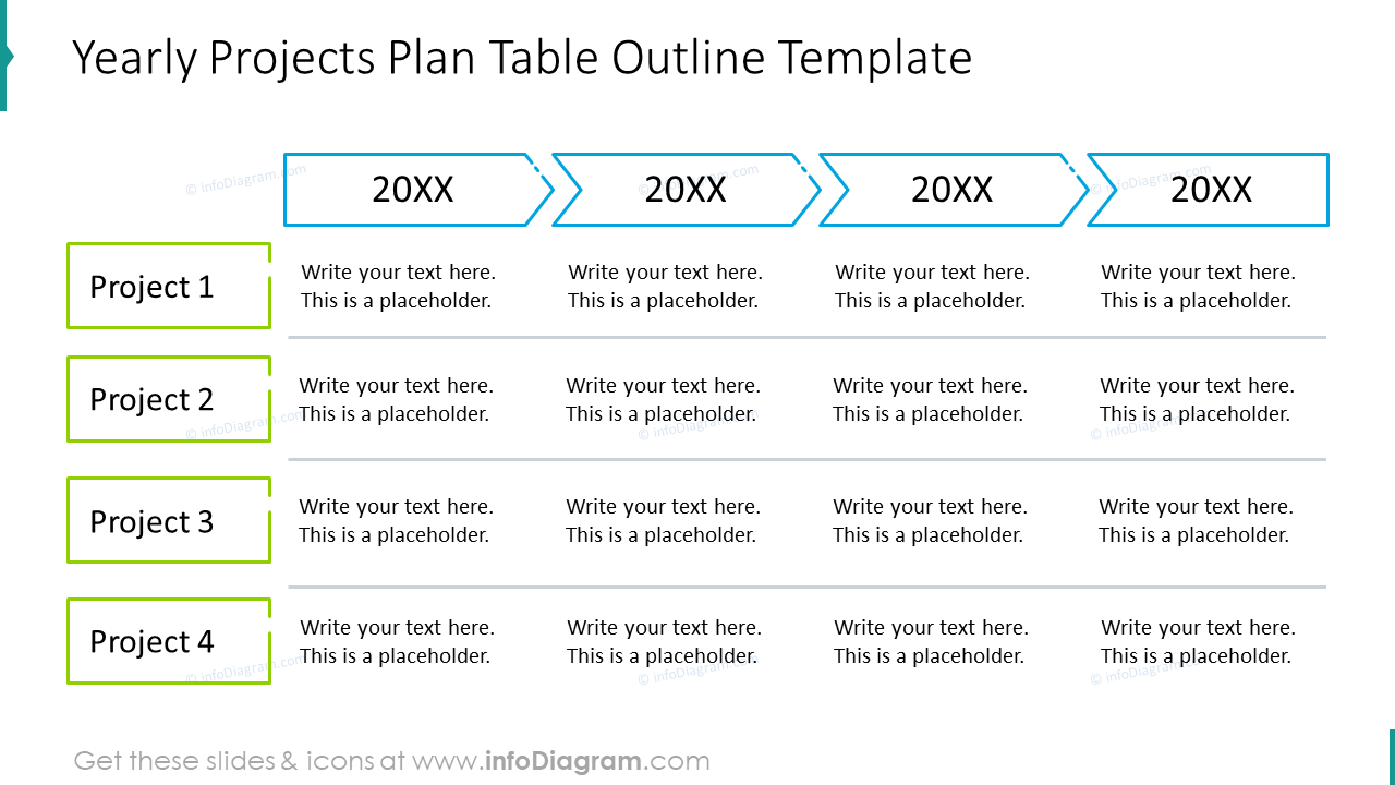 Yearly projects plan table outline template