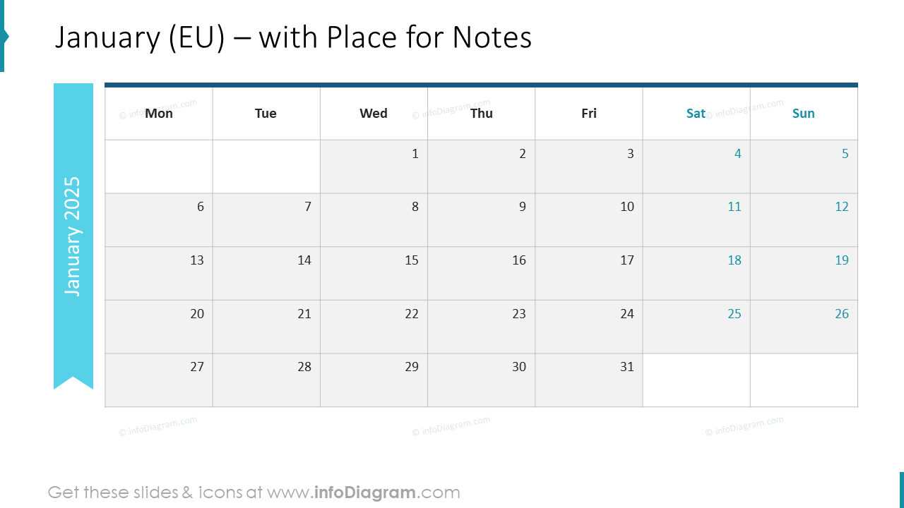 January (EU) – with Place for Notes