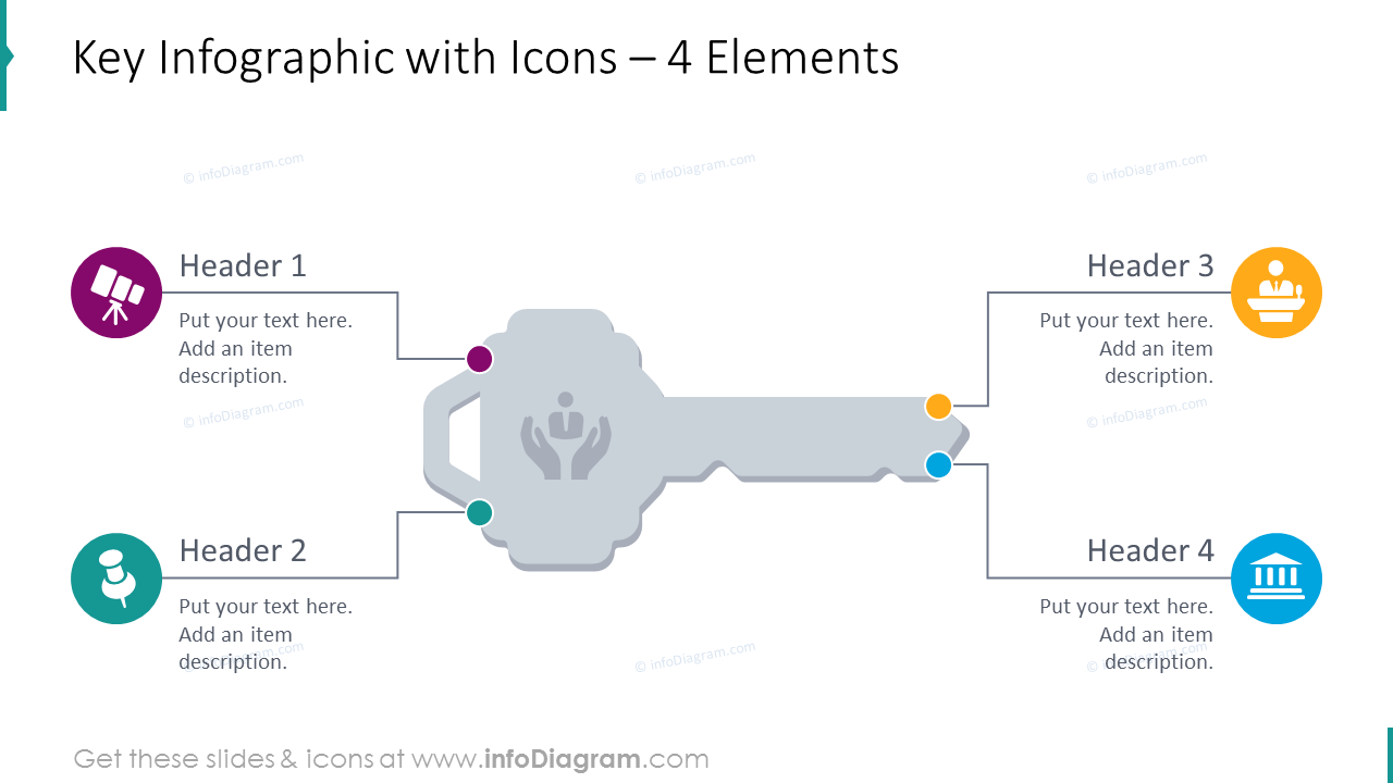 Key diagram for 4 items depicted with flat icons 