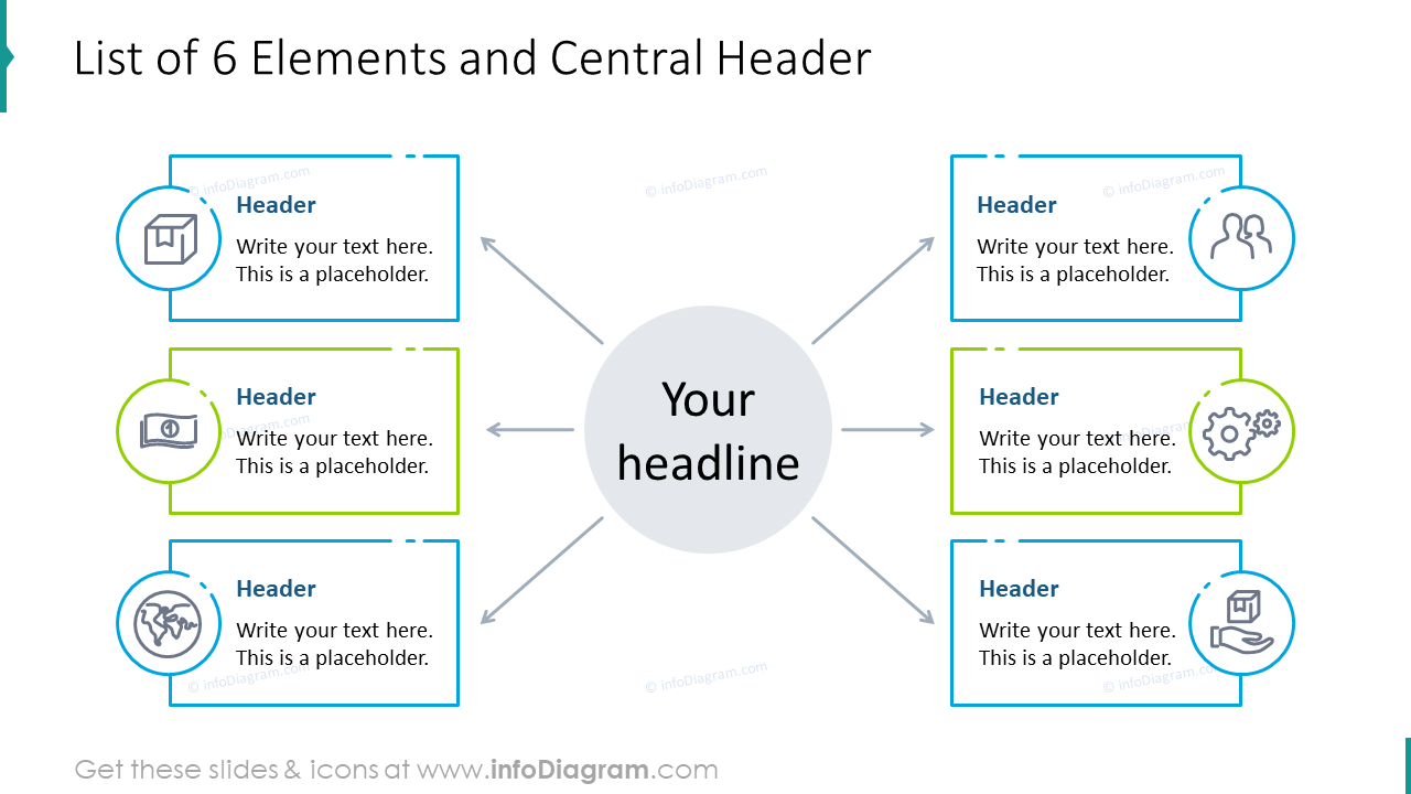 List of six elements and central header