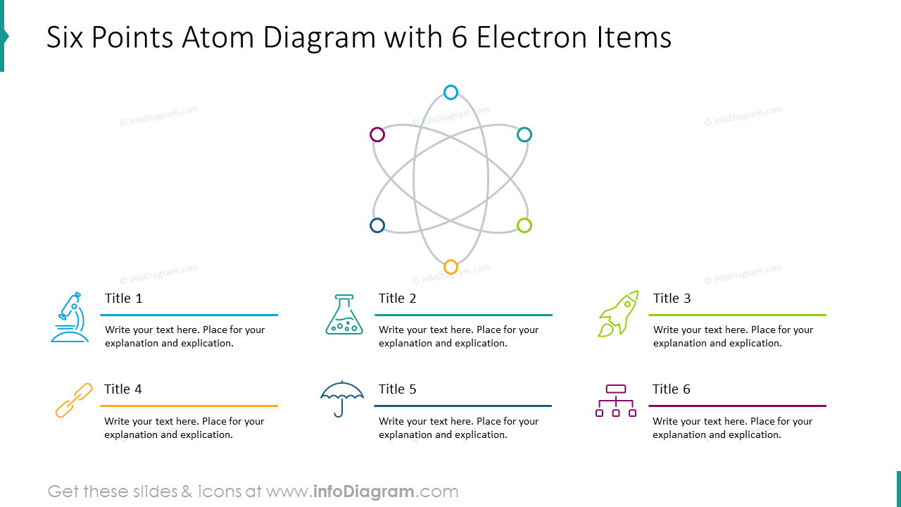 Six points atom diagram with six electron items