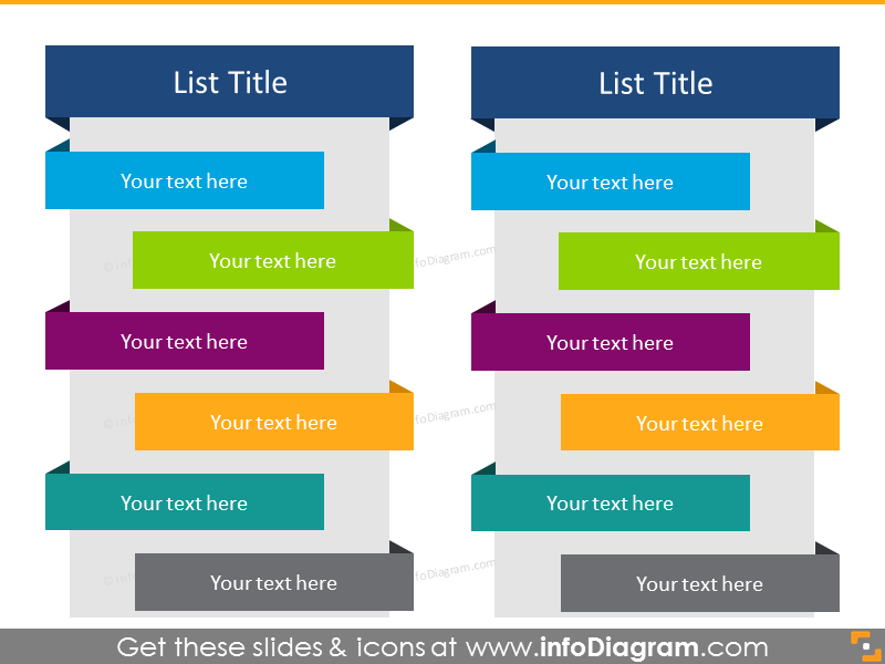 Flat Ribbon List in color for placing 12 items in 2 columns