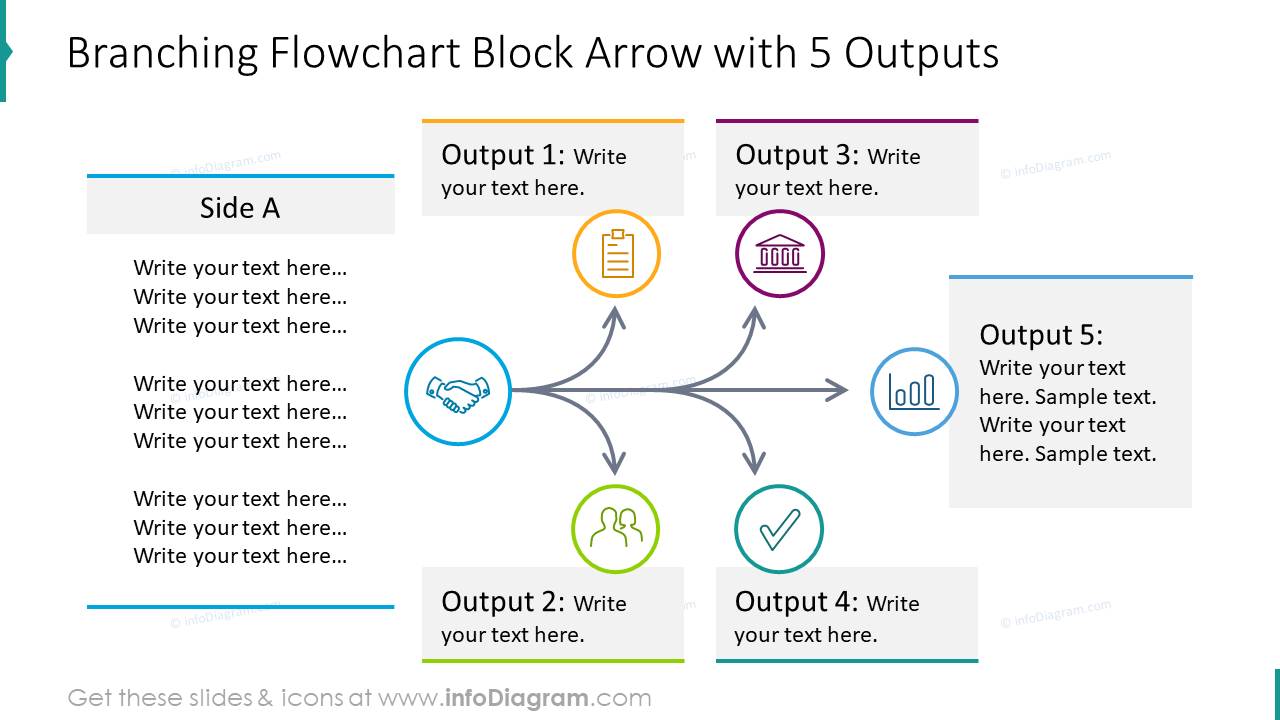 Branching Flowchart Block Arrow with 5 Outputs Template