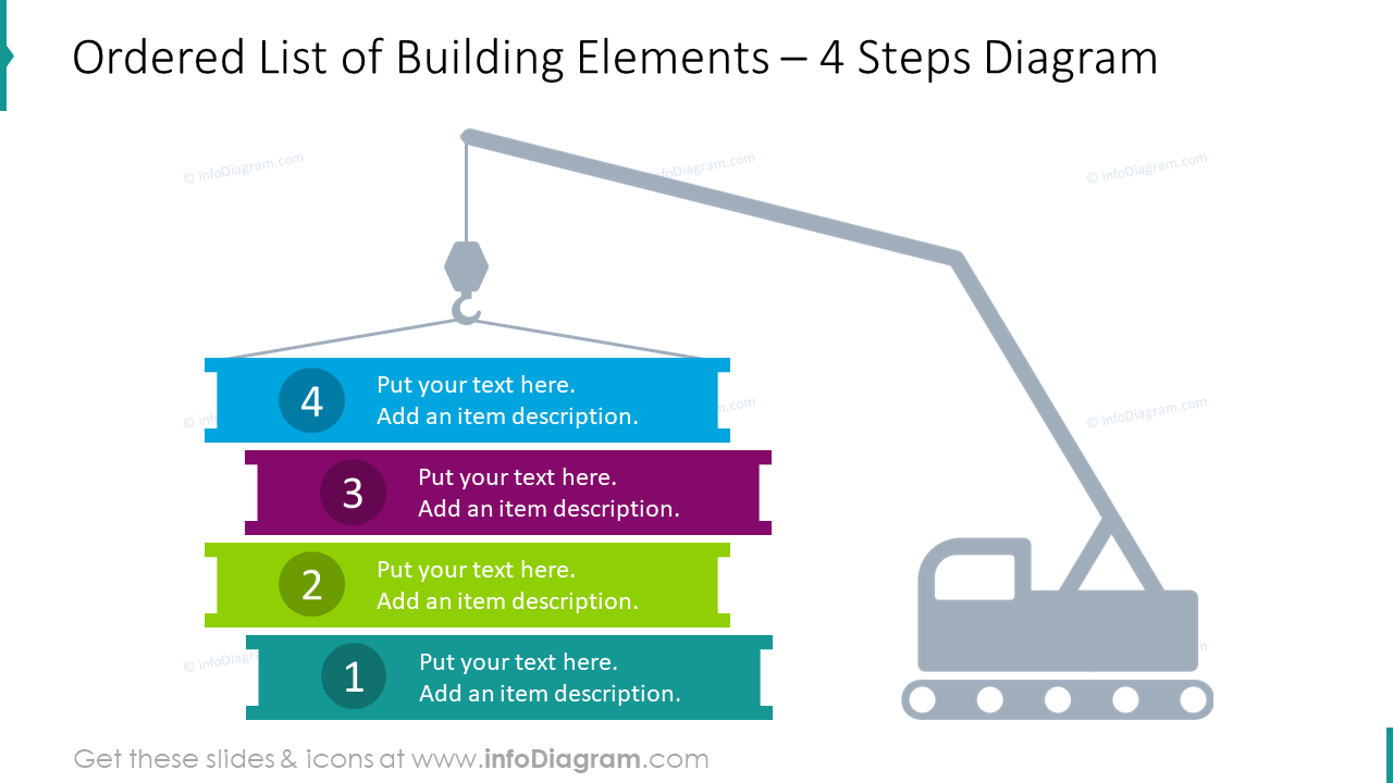 4 steps ordered list made with building elements