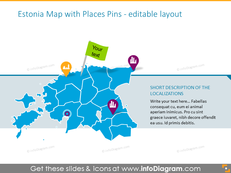 Estonia map with places pins