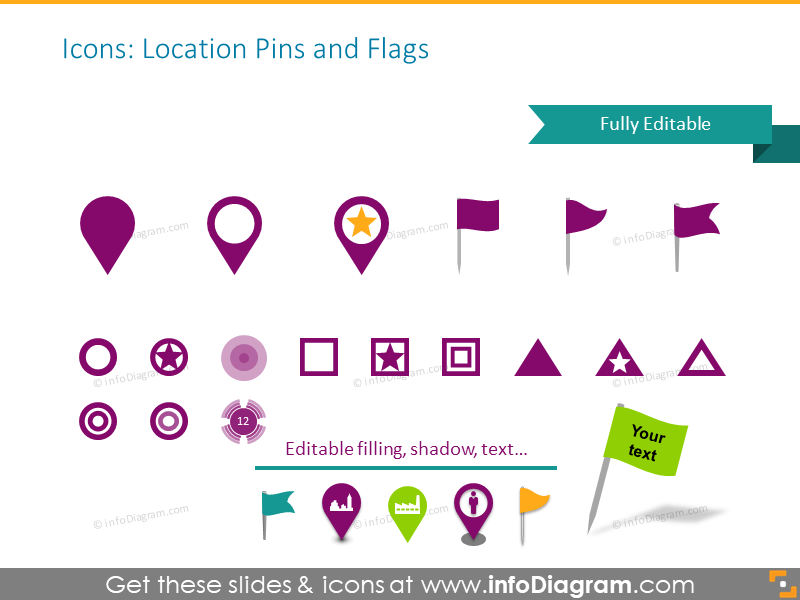 Location pins and flags