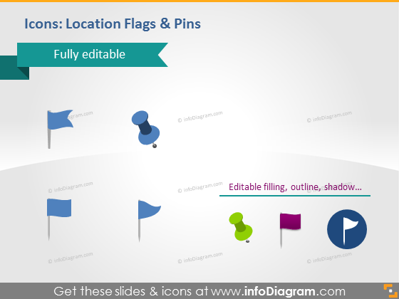 blue green location flags map pins marker powerpoint icons